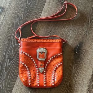 Ostrich Leather & Rhinestone Crossbody Bag